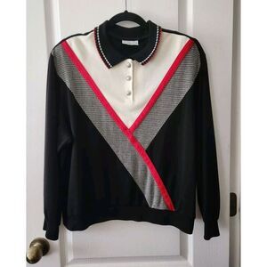 Vintage ALFRED DUNNER Women's‎ Color Block Sweater Collared Long Sleeve Size  XL
